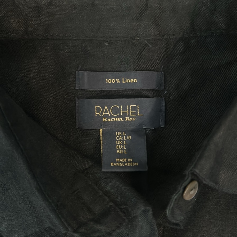 100% Linen Rachel Roy Black Button-Up Shirt Spring Summer Women’s Large - Picture 2 of 5